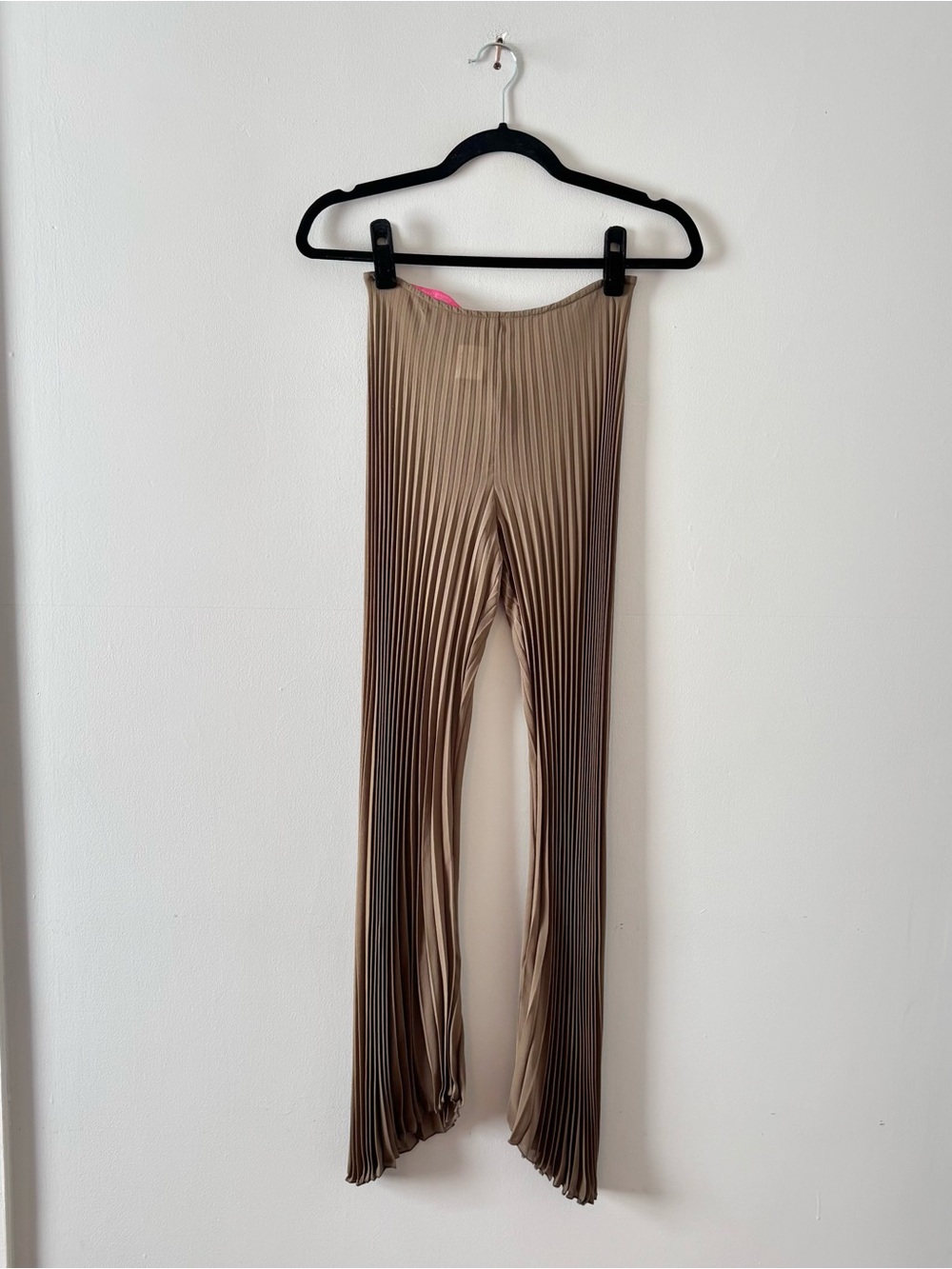 Emanuel Ungaro Silk Plisse Pleated Pants Sheer Bottoms Taupe Brown Back Zip
